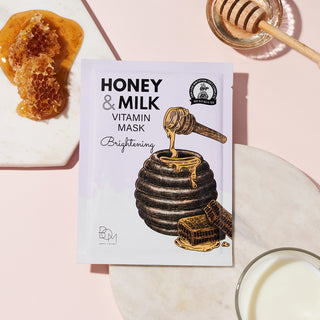 BOM HONEY & MILK VITAMIN MASK - Skaistinančios odą lakštinės veido kaukės, 10vnt