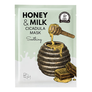 BOM HONEY & MILK CICADULA MASK - Raminančios odą lakštinės veido kaukės, 10vnt.