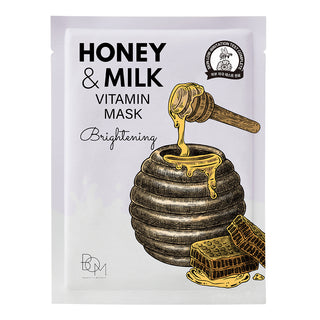 BOM Honey & Milk Vitamin Mask - skaistinančios odą lakštinės veido kaukės, 10vnt