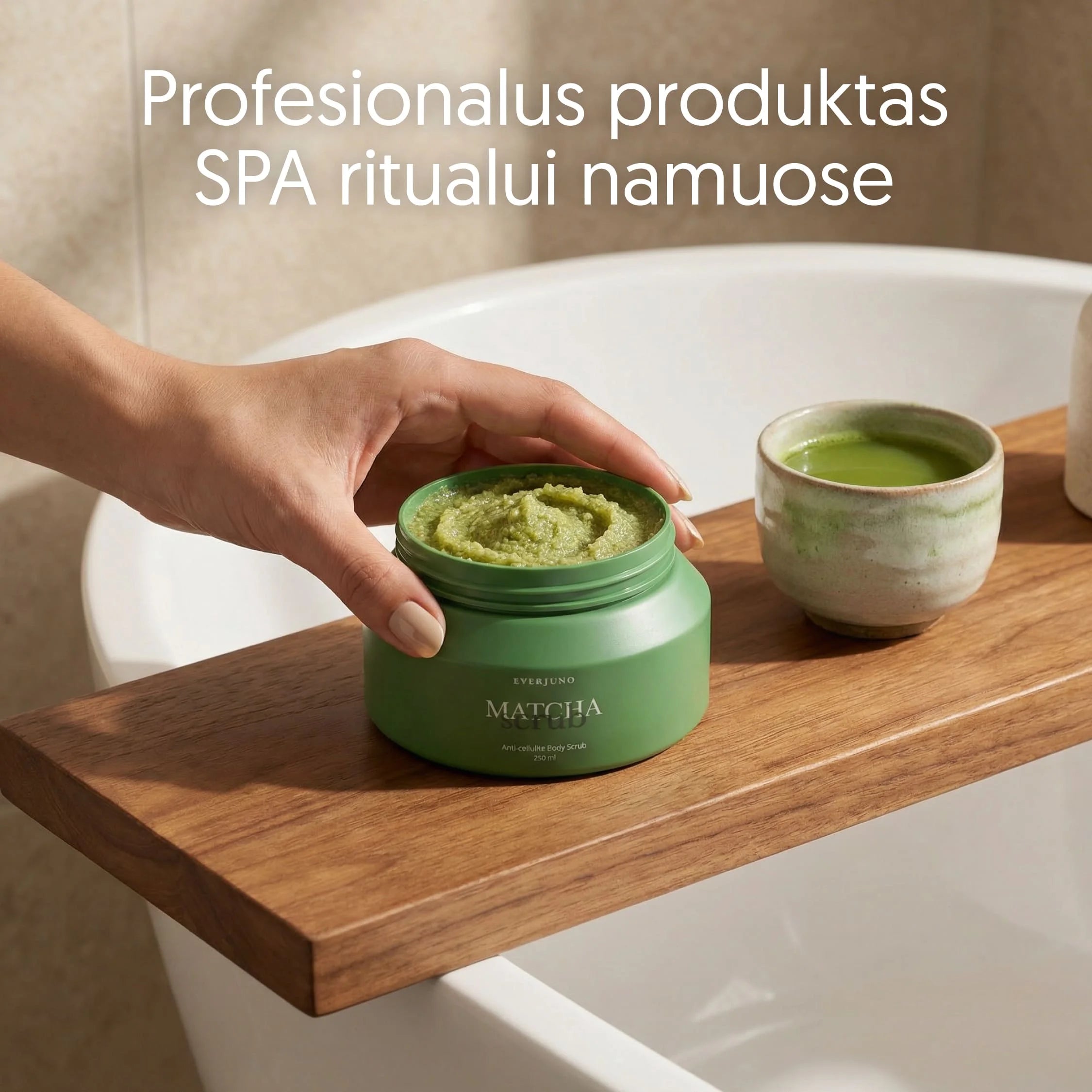 EVERJUNO Matcha Scrub - druskos šveitiklis