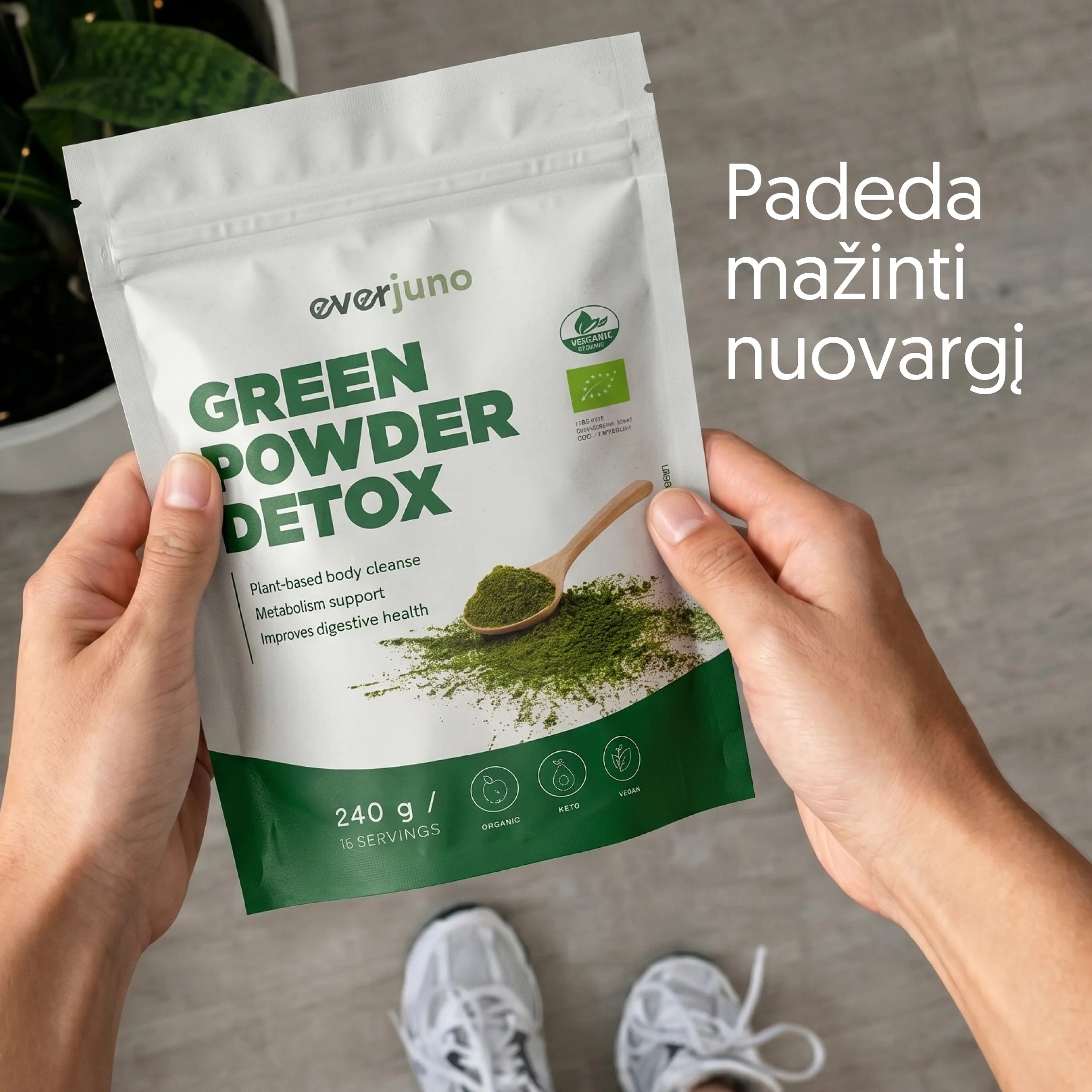 EVERJUNO Green Powder Detox - Ekologiškas žaliasis mišinys