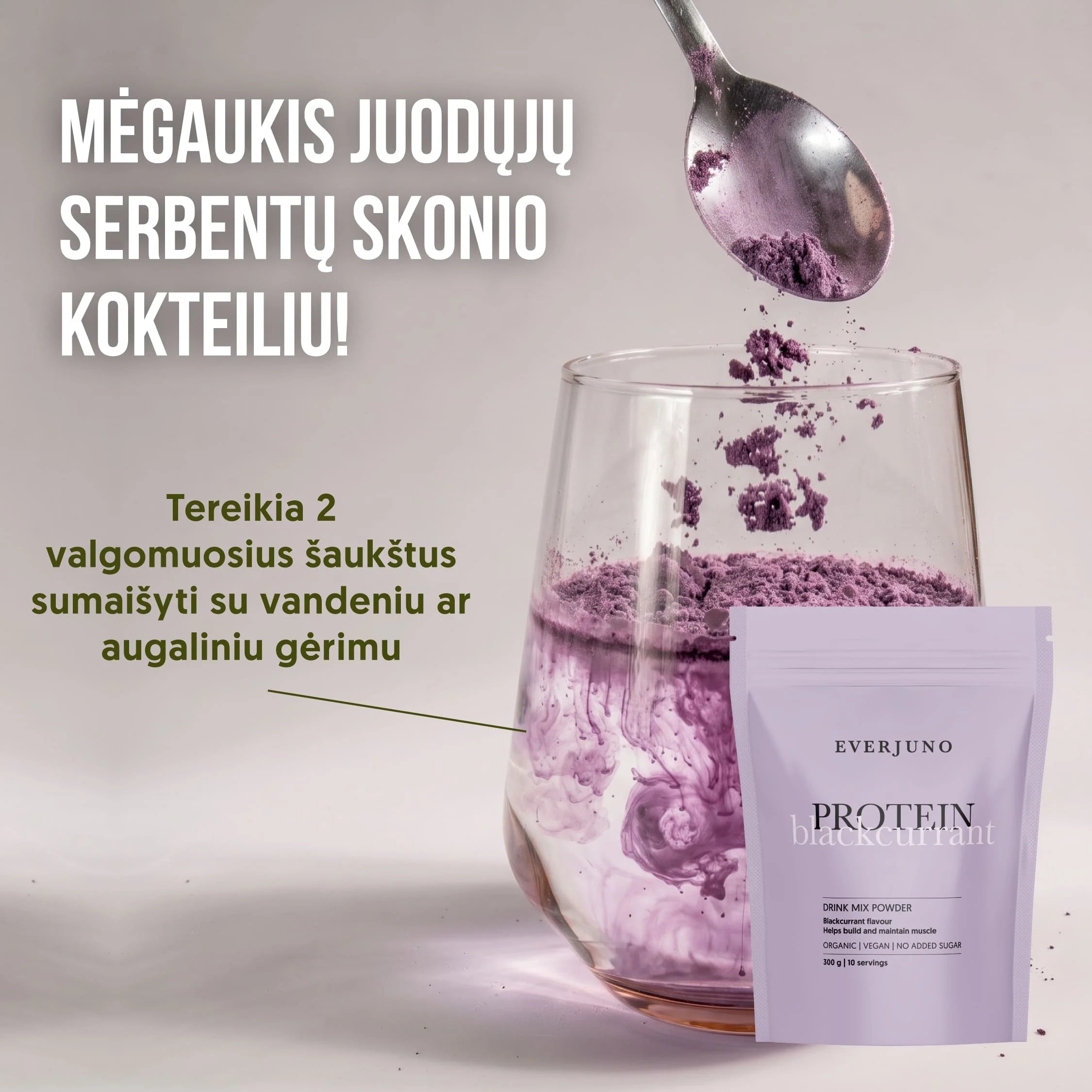 EVERJUNO Vegan Protein Blackcurrant - Ekologiški baltymai