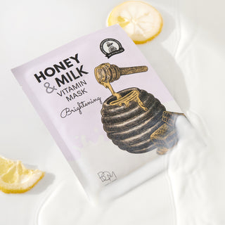 BOM Honey & Milk Vitamin Mask - skaistinančios odą lakštinės veido kaukės, 10vnt