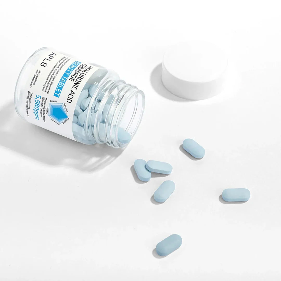 APLB Hyaluronic Acid Ceramide Beauty Tablet - maisto papildas su hialurono rūgštimi ir keramidais