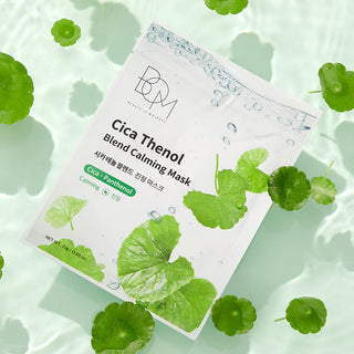 BOM Cica Thenol Blend Calming Mask - raminančios odą lakštinės veido kaukės, 10vnt