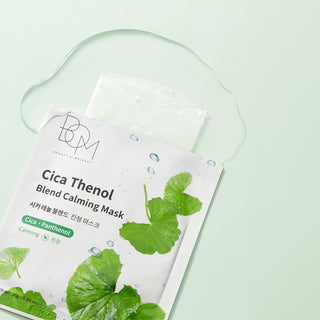 BOM Cica Thenol Blend Calming Mask - raminančios odą lakštinės veido kaukės, 10vnt