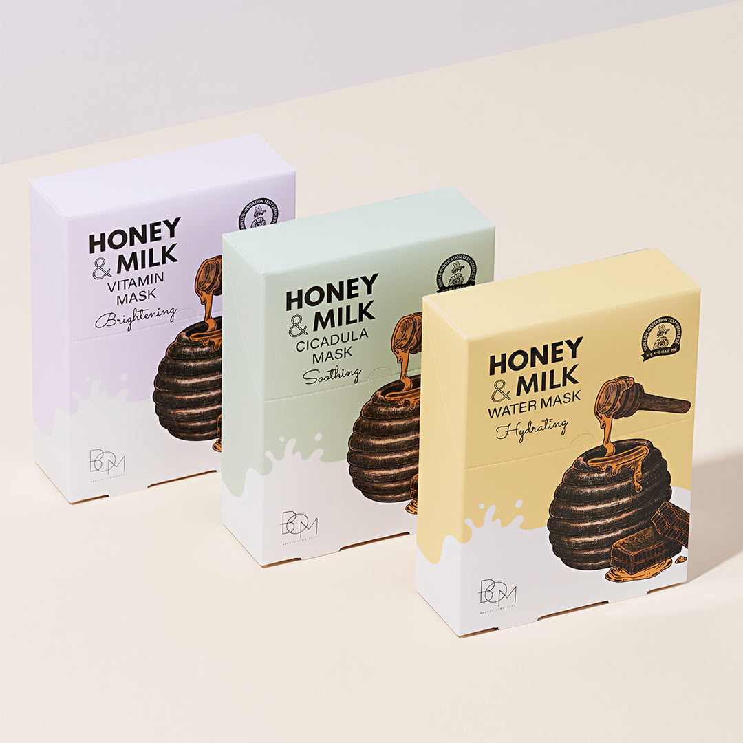 BOM Honey & Milk Cicadula Mask - Raminančios odą lakštinės veido kaukės, 10 vnt.