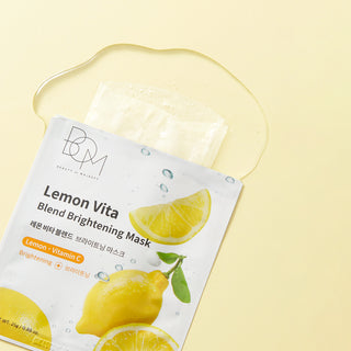 BOM Lemon Vita Blend Brightening Mask - skaistinančios odą lakštinės veido kaukės, 10vnt