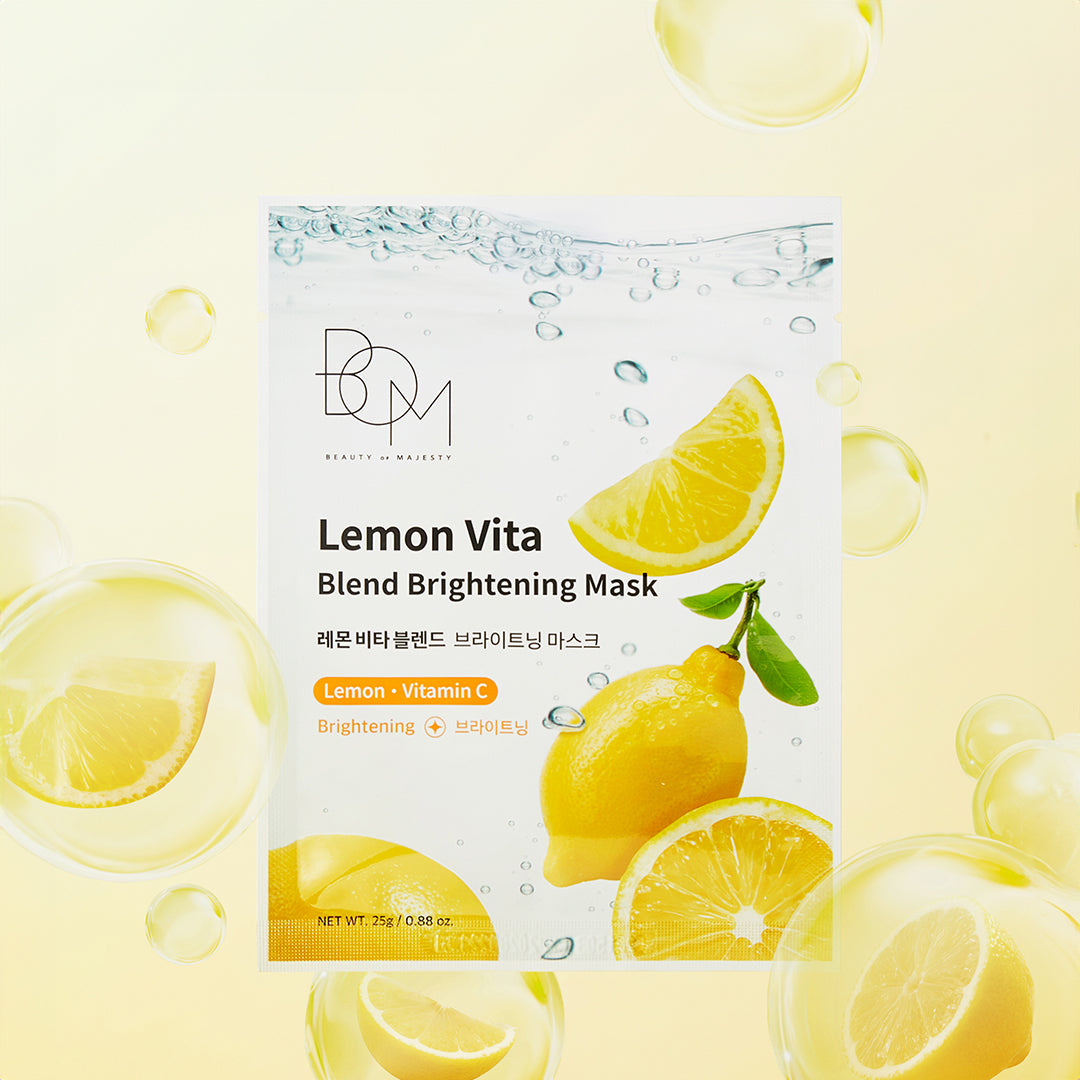 BOM Lemon Vita Blend Brightening Mask - skaistinančios odą lakštinės veido kaukės, 10 vnt