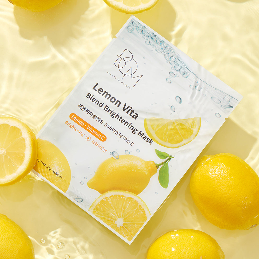 BOM Lemon Vita Blend Brightening Mask - skaistinančios odą lakštinės veido kaukės, 10 vnt