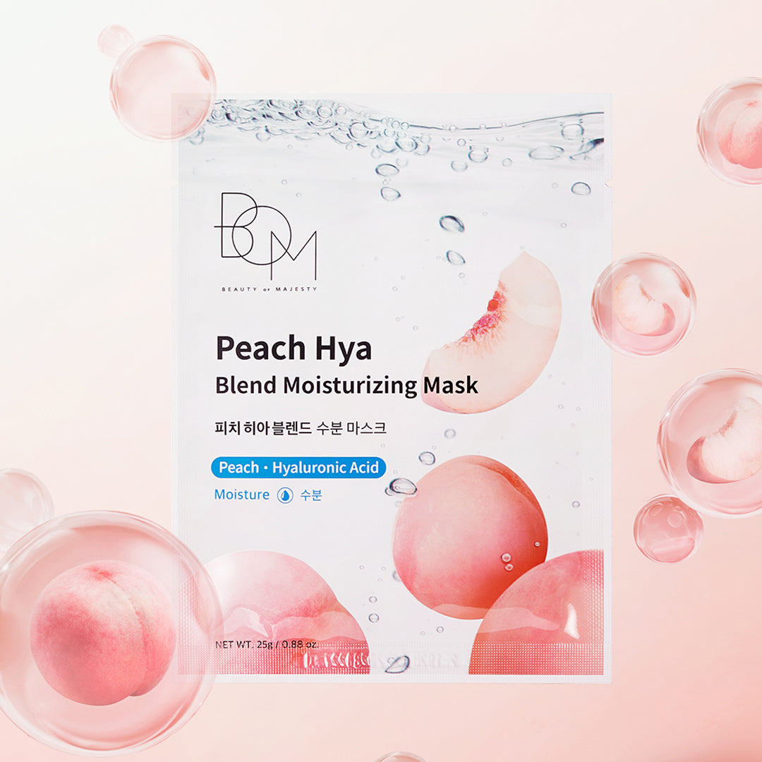 BOM Peach Hya Blend Moisturizing Mask - drėkinanti odą lakštinė veido kaukė, 1 vnt