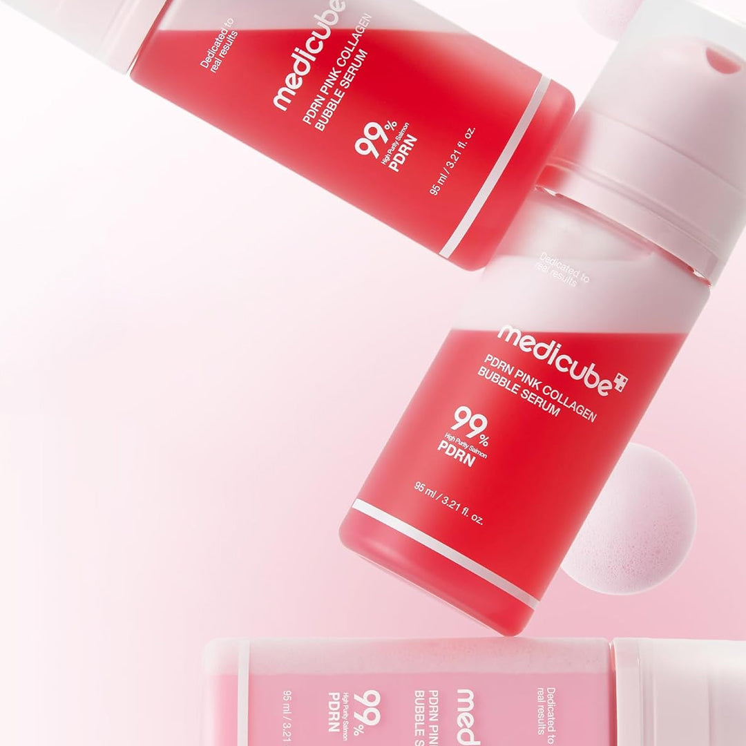 MEDICUBE PDRN Pink Collagen Bubble Serum - putojantis veido serumas su kolagenu
