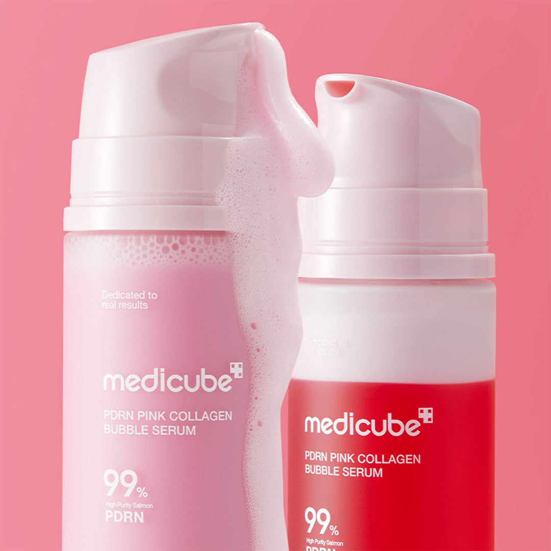 MEDICUBE PDRN Pink Collagen Bubble Serum - putojantis veido serumas su kolagenu