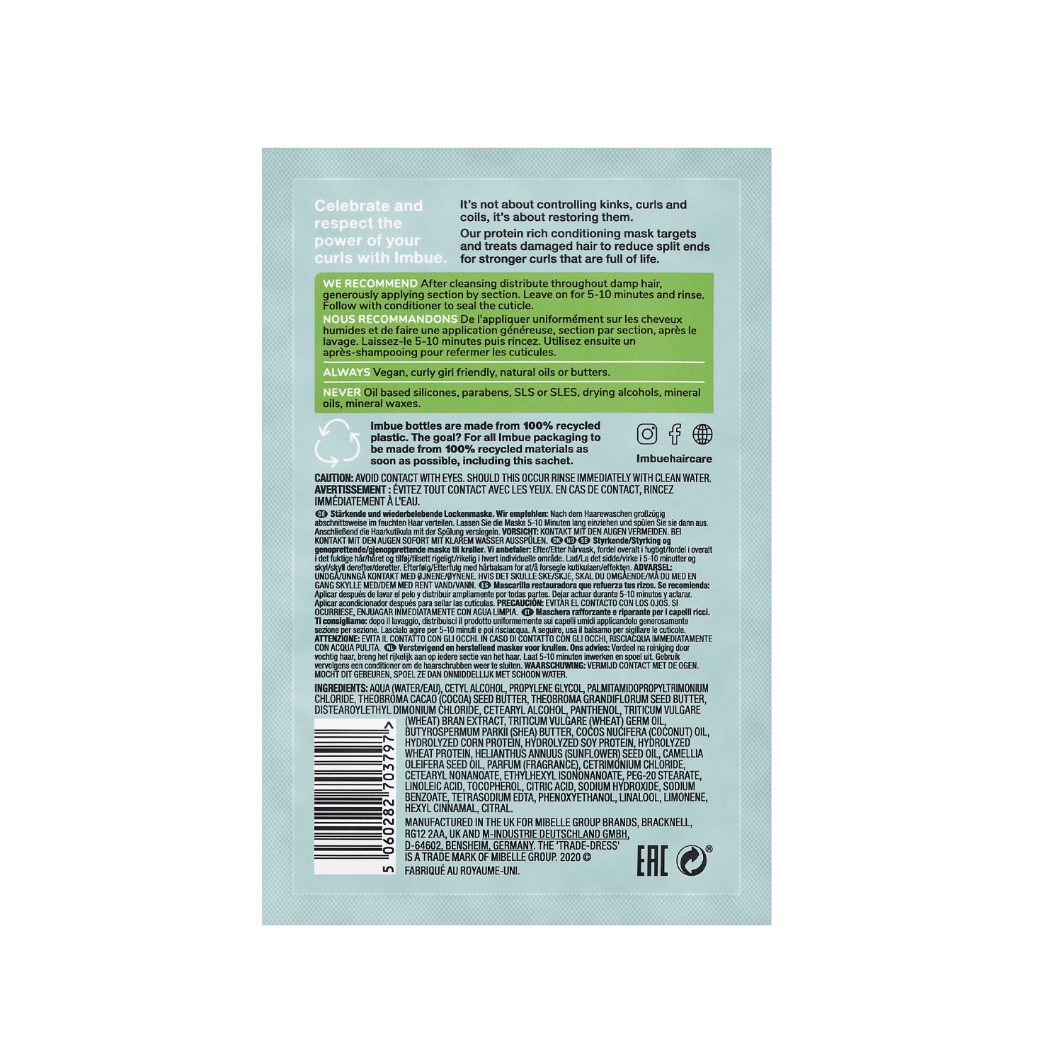 IMBUE Curl Restoring Intensive Mask - atkuriančios kaukės mėginėlis