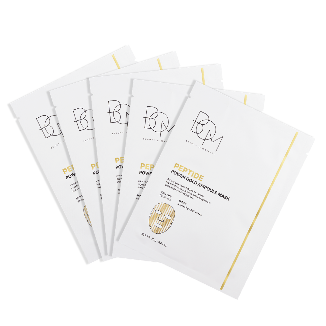 BOM Peptide Power Gold Ampoule Mask - lakštinių veido kaukių dėžutė, 5 vnt